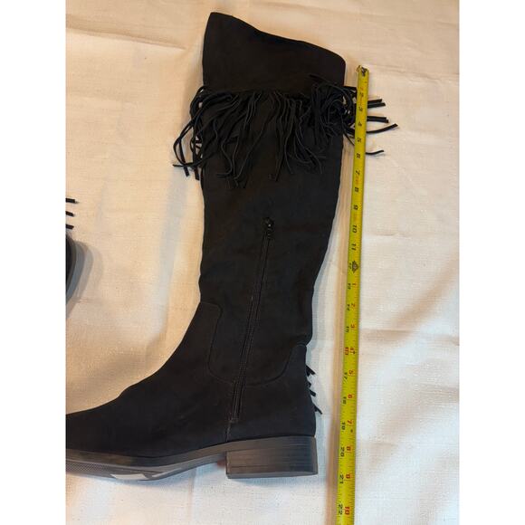 Forever 21 Black Suede Knee Boots with Fringe Size 9 NWOT - Picture 6 of 11